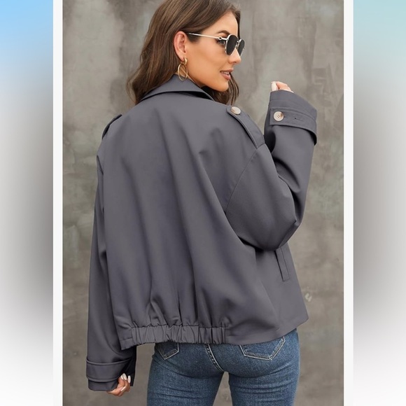 NWT Dokotoo Womens Cropped Trench Coats Double Breasted Blazer w/ Pockets - Picture 4 of 6